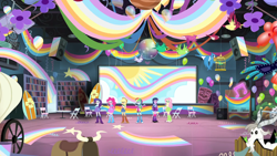 Size: 1920x1080 | Tagged: safe, derpibooru import, screencap, applejack, fluttershy, pinkie pie, rainbow dash, rarity, twilight sparkle, equestria girls, rainbow rocks, mane six, rainbow power, short, stage