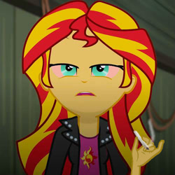 Size: 500x500 | Tagged: safe, artist:m48patton, edit, screencap, sunset shimmer, equestria girls, bruh, drugs, marijuana, solo, sunset stoner