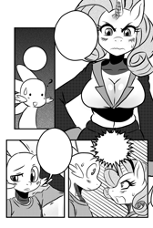 Size: 1280x1905 | Tagged: safe, artist:ss2sonic, rarity, spike, anthro, breasts, cleavage, comic, exploitable meme, female, meme, monochrome, raritits, sparity manga