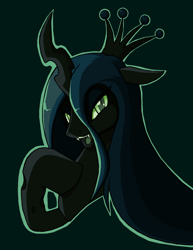 Size: 790x1025 | Tagged: safe, artist:droll3, queen chrysalis, changeling, changeling queen, bust, darkness, female, hoof on chest, portrait, solo