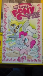 Size: 1024x1816 | Tagged: safe, artist:andypriceart, idw, derpy hooves, pinkie pie, pegasus, pony, angry, baking, comic cover, dough, female, little tongue, mare