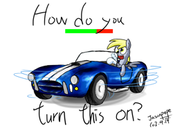 Size: 1012x759 | Tagged: safe, artist:jasonpepe, derpy hooves, pegasus, pony, age of empires, car, cheat code, female, how do you turn this on, mare, rts, shelby, shelby cobra, this will end in a car crash