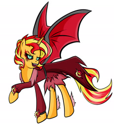 Size: 2197x2389 | Tagged: safe, artist:itsnotdaijoubu, sunset satan, sunset shimmer, pony, unicorn, clothes, costume, halloween, looking at you, nightmare night, nightmare night costume, simple background, solo