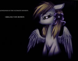 Size: 900x709 | Tagged: safe, artist:klalaskaxd, edit, derpy hooves, pegasus, pony, abigail van buren, epic derpy, female, lonely, mare, quote, sad, solo