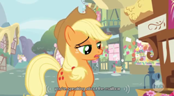 Size: 638x355 | Tagged: safe, screencap, applejack, earth pony, pony, wonderbolts academy, female, mare, youtube caption