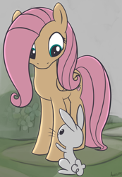 Size: 814x1178 | Tagged: safe, artist:awak3n1ng, angel bunny, fluttershy, pegasus, pony, female, mare