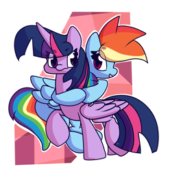 Size: 1688x1700 | Tagged: safe, artist:hedgehog-plant, derpibooru import, rainbow dash, twilight sparkle, twilight sparkle (alicorn), alicorn, pegasus, pony, abstract background, female, hug, mare