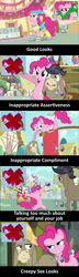 Size: 960x3350 | Tagged: safe, edit, edited screencap, screencap, cranky doodle donkey, pinkie pie, donkey, earth pony, pony, a friend in deed, attack of the clones, check mark, comic, felt, harry s. pinkett, hoof around neck, hub logo, image macro, mr. plinkett, ponyville, redlettermedia, screencap comic, star wars, welcome wagon, workout outfit