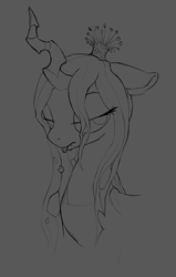 Size: 1621x2552 | Tagged: safe, artist:aenbrdraws, queen chrysalis, changeling, changeling queen, bust, female, floppy ears, gray background, lidded eyes, looking at you, simple background, sketch, solo