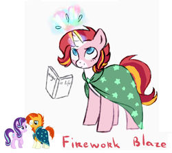 Size: 976x870 | Tagged: safe, artist:koteikow, starlight glimmer, sunburst, oc, book, cape, clothes, fusion, magic