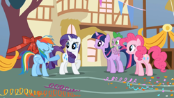 Size: 1365x768 | Tagged: safe, derpibooru import, screencap, pinkie pie, rainbow dash, rarity, twilight sparkle, earth pony, pegasus, pony, unicorn, applebuck season