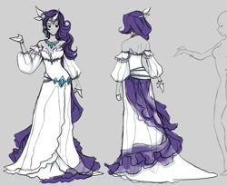 Size: 1280x1052 | Tagged: safe, artist:generalcowslip, rarity, clothes, design, dress, horned humanization, humanized