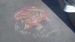 Size: 1024x576 | Tagged: safe, artist:mayorlight, sunset shimmer, equestria girls, chalk, chalk drawing, irl, looking at you, photo, solo, traditional art, wink