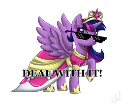 Size: 750x634 | Tagged: safe, artist:sanraia, derpibooru import, edit, twilight sparkle, twilight sparkle (alicorn), alicorn, pony, alicorn drama, deal with it, female, mare