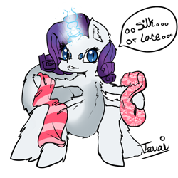 Size: 1280x1280 | Tagged: safe, artist:tesuai, rarity, monster pony, original species, spider, spiderpony, fabric, fluffy, magic, monster mare, solo, species swap, wat