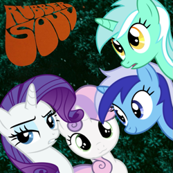 Size: 721x721 | Tagged: safe, artist:deistar, lyra heartstrings, minuette, rarity, sweetie belle, pony, unicorn, :3, album, album cover, cover, parody, ponified, ponified album cover, rubber soul, the beatles