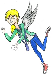 Size: 742x1077 | Tagged: safe, artist:ieatidiots, derpy hooves, humanized, letter, mail, skinny, traditional art, winged humanization