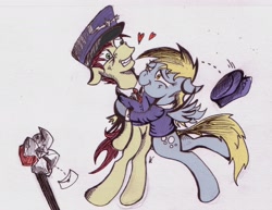 Size: 2070x1599 | Tagged: safe, artist:inky-draws, care package, derpy hooves, special delivery, pegasus, pony, clothes, female, hat, heart, hug, letter, mail, mailbox, mailmare, mailpony, male, mare, shipping, straight, traditional art