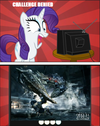 Size: 464x579 | Tagged: safe, rarity, crab, pony, unicorn, exploitable meme, rarity fighting a giant crab, tv meme, vindictus