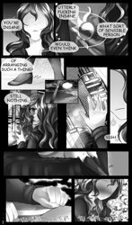 Size: 1127x1920 | Tagged: safe, artist:silvertrash, adagio dazzle, sunset shimmer, equestria girls, comic, female, i wanna be your pony, lesbian, monochrome, shipping, sunsagio, vulgar