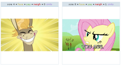 Size: 526x282 | Tagged: safe, cranky doodle donkey, fluttershy, donkey, pegasus, pony, exploitable meme, juxtaposition, juxtaposition win