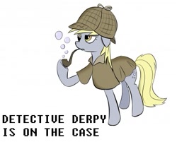 Size: 405x337 | Tagged: safe, derpy hooves, pegasus, pony, bubble pipe, detective, female, hat, lowres, mare, pipe, sherlock holmes