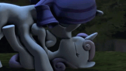 Size: 360x202 | Tagged: safe, artist:twily404, rarity, sweetie belle, pony, unicorn, 3d, animated, female, filly, incest, kissing, lesbian, love, mare, mare on filly, raribelle, sisters, source filmmaker, video at source, youtube link