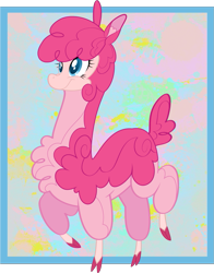 Size: 835x1066 | Tagged: safe, artist:silentazrael, pinkie pie, alpaca, them's fightin' herds, community related, cute, pink, raised hoof, raised leg, recolor, smiling, solo, species swap