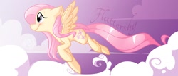 Size: 1360x588 | Tagged: safe, artist:kiki-kit, fluttershy, pegasus, pony, cloud, cloudy, solo