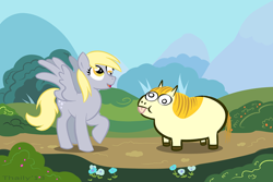 Size: 800x533 | Tagged: safe, artist:thaily, derpy hooves, pegasus, pony, crossover, derp, female, mare