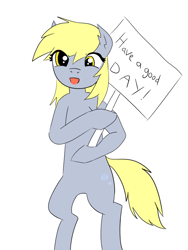 Size: 768x1024 | Tagged: safe, artist:sashikuchan, derpy hooves, pony, bipedal, sign, solo, standing