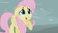 Size: 1280x720 | Tagged: safe, screencap, fluttershy, pegasus, pony, griffon the brush off, scared, solo