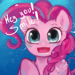 Size: 1133x1133 | Tagged: safe, artist:prodigymysoul, pinkie pie, earth pony, pony, female, mare, pink coat, pink mane, smiling, solo