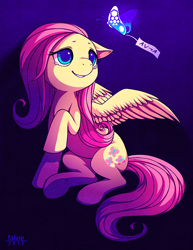 Size: 600x777 | Tagged: safe, artist:falvie, fluttershy, butterfly, pegasus, pony, crying, female, mare