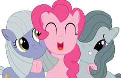 Size: 1024x662 | Tagged: safe, artist:lucy-tan, limestone pie, marble pie, pinkie pie, earth pony, pony, hug, pie sisters