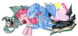 Size: 1280x603 | Tagged: safe, artist:darkyosh, pinkie pie, earth pony, pony, blue-eyes toon dragon, crossover, toon summoned skull, toon world, yu-gi-oh!