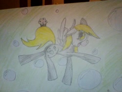 Size: 640x480 | Tagged: safe, artist:rainistorm, derpy hooves, pegasus, pony, bubble, female, mare, muffin, photo, solo, traditional art