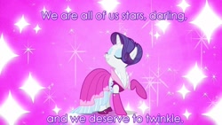 Size: 1280x720 | Tagged: safe, rarity, pony, unicorn, clothes, dress, image macro, marilyn monroe, motherbucking fabulous, quote, solo, text