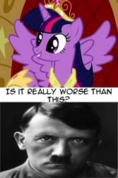 Size: 310x464 | Tagged: safe, derpibooru import, twilight sparkle, adolf hitler, alicorn drama, drama, is it really worse