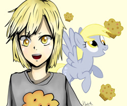 Size: 975x819 | Tagged: safe, artist:khingham, derpy hooves, humanized, muffin, solo