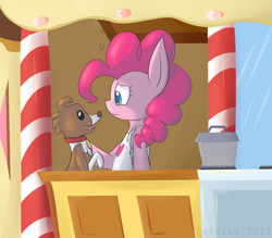 Size: 3200x2800 | Tagged: safe, artist:erthilo, pinkie pie, winona, earth pony, pony, apron, clothes, kitchen, pinkiepieskitchen