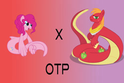 Size: 1500x1000 | Tagged: safe, big macintosh, pinkie pie, earth pony, lamia, merpony, original species, pony, sea pony, female, male, pinkiemac, shipping, straight