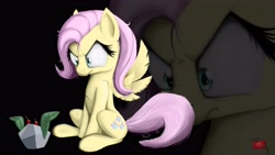 Size: 4800x2700 | Tagged: safe, artist:locolimo, fluttershy, pegasus, pony, rock, solo, the stare