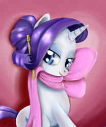 Size: 800x960 | Tagged: safe, artist:kyle23emma, rarity, pony, unicorn, alternate hairstyle, bow, hair bun, solo