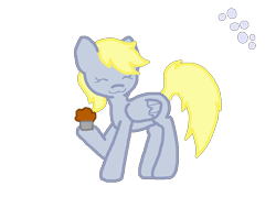 Size: 725x576 | Tagged: safe, artist:blueberryxandxespio, derpy hooves, pegasus, pony, bubble, chibi, female, mare, muffin, solo