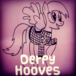 Size: 640x640 | Tagged: safe, artist:leirsyadzz, derpy hooves, pegasus, pony, clothes, female, mare, solo, traditional art