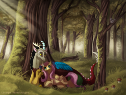 Size: 1024x774 | Tagged: safe, artist:makicat, discord, fluttershy, pegasus, pony, discoshy, shipping