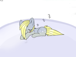 Size: 1024x768 | Tagged: safe, artist:pluel, derpy hooves, pegasus, pony, female, mare, sleeping, solo, zzz