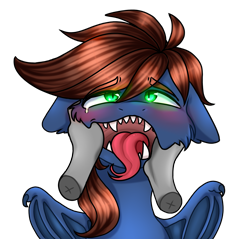 Size: 2755x2637 | Tagged: safe, artist:lama-fyrsenya9, derpibooru import, oc, oc:warly, bat pony, pony, bat pony oc, bat wings, fangs, finger in mouth, glowing eyes, long tongue, male, maw, open maw, open mouth, sharp teeth, solo, stallion, teeth, tongue out, wings