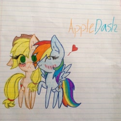 Size: 2448x2448 | Tagged: safe, artist:shadayloronic, derpibooru import, applejack, rainbow dash, earth pony, pegasus, pony, appledash, female, lesbian, lined paper, shipping, traditional art